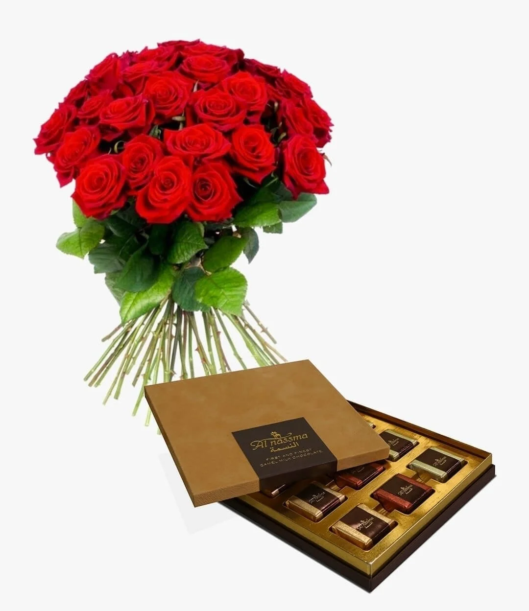 The Big Statement Bouquet & Pralines Gift Box by Al Nassma 