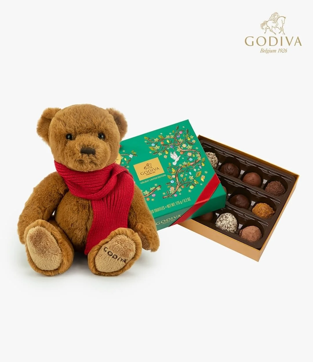 Teddy Bear & Christmas Truffle Gift Box (12 pcs) by Godiva 