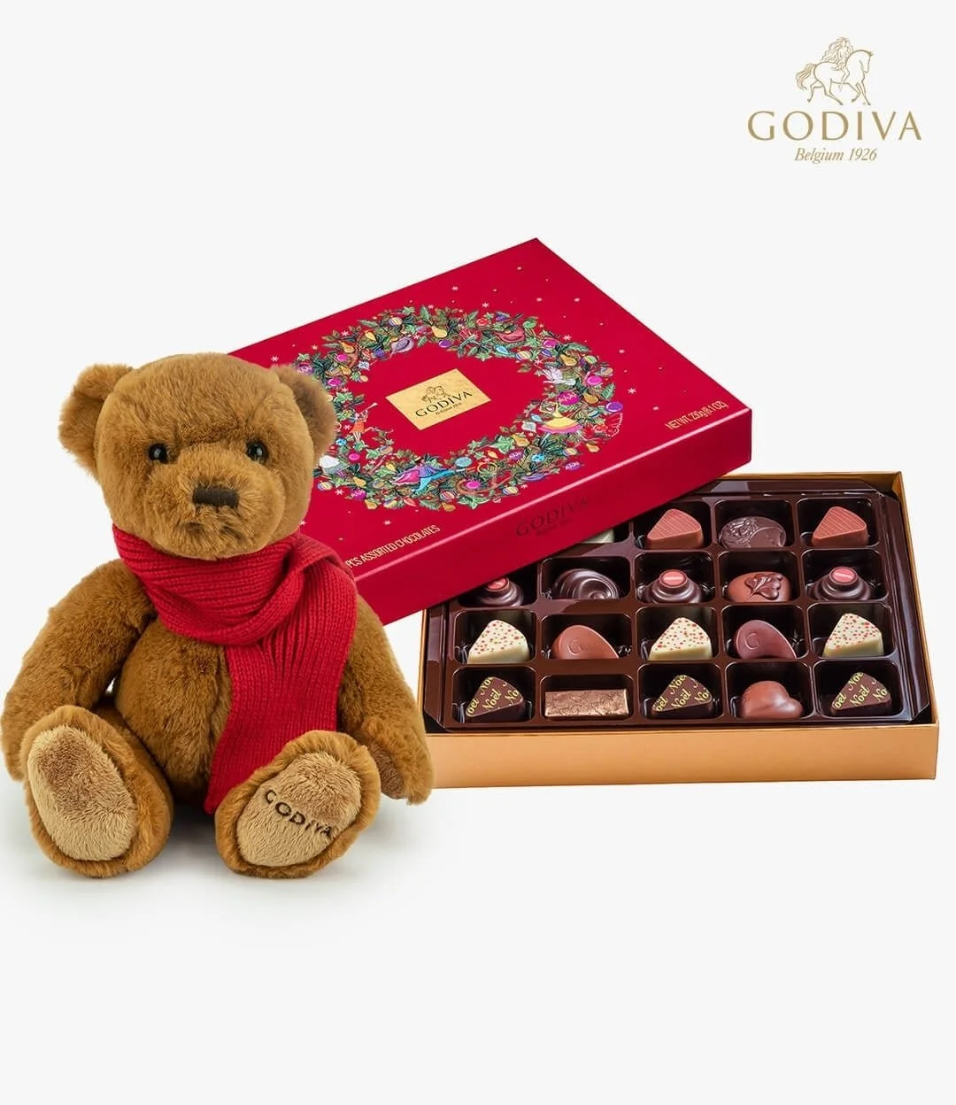 Teddy Bear & Christmas Truffle Gift Box (20 pcs) by Godiva 