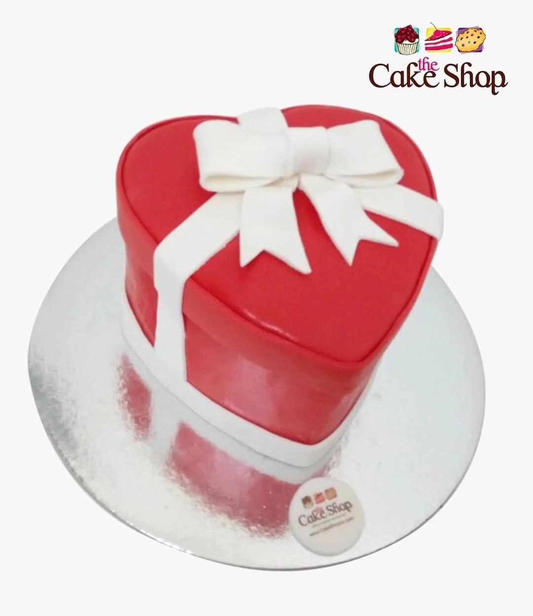  Red Heart with White Bow Cake by The Cake Shop 