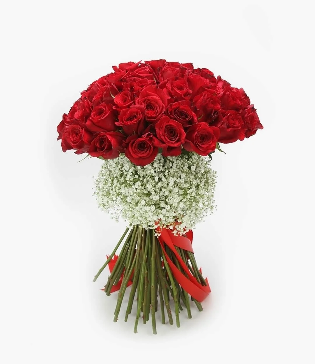 50 Red Roses Bouquet With Gypsophila
