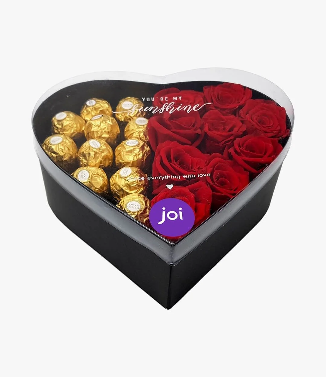 Black Heart Box with Chocolate & Roses 