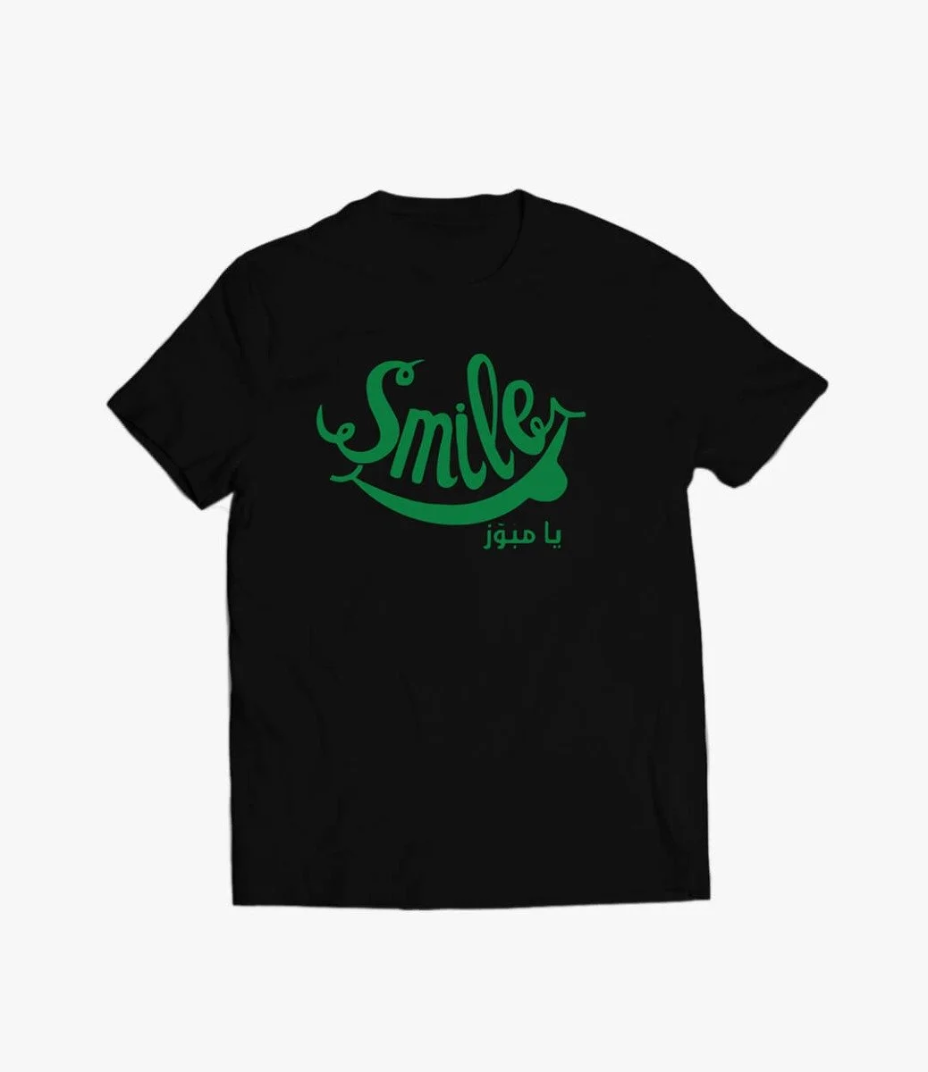 Men's Black Printed T-shirt with Writing Smile
