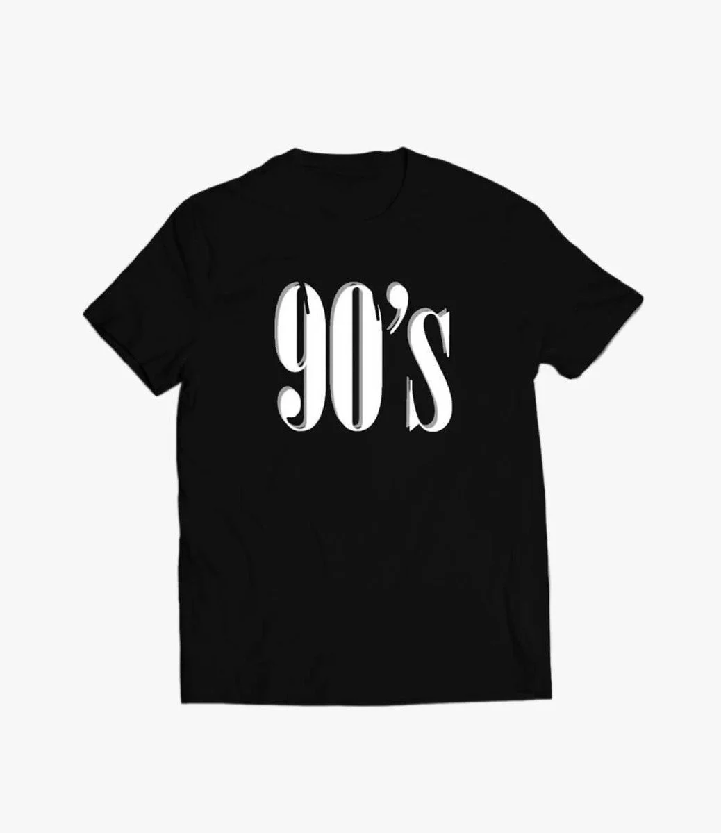 Men's Black Printed T-shirt with Writing 90's