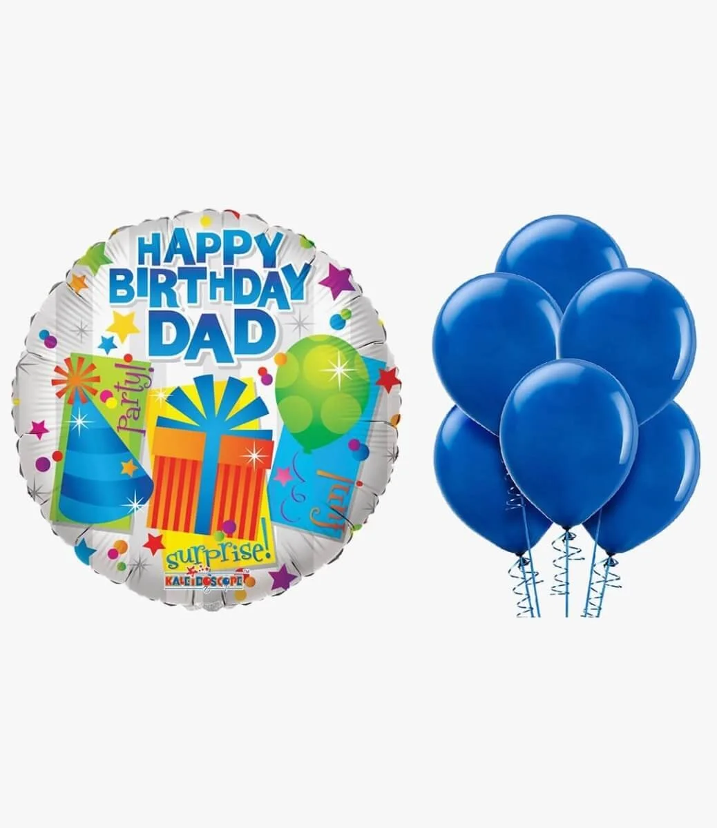 بالون Happy Birthday Dad مع 6 بالونات زرقاء