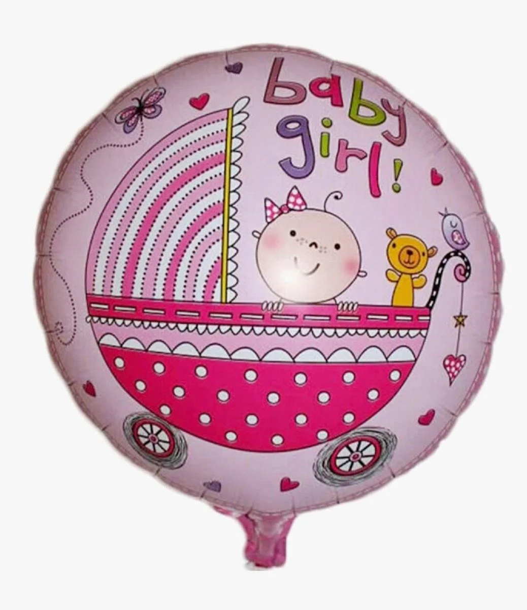 Baby Girl in Stroller Pink Helium Balloon