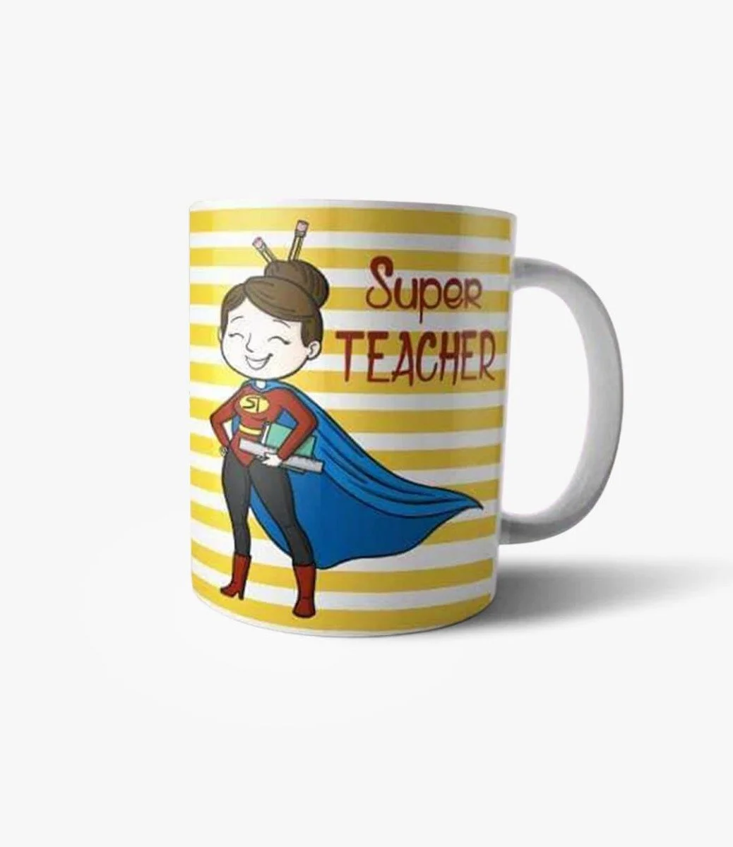 Super Teacher Yellow Stripes Mug with Coaster 