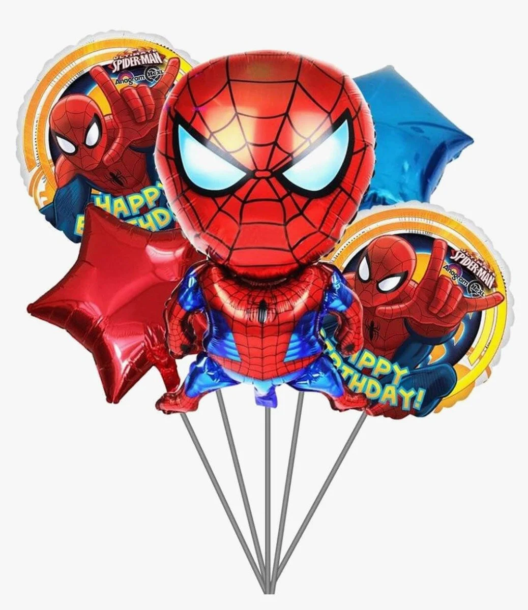 Spider-Man Happy Birthday Helium Balloons Bouquet