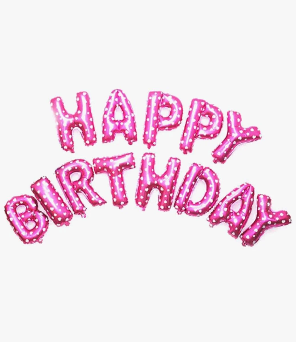 Happy Birthday Pink & White Polka-dotted Letters Balloon