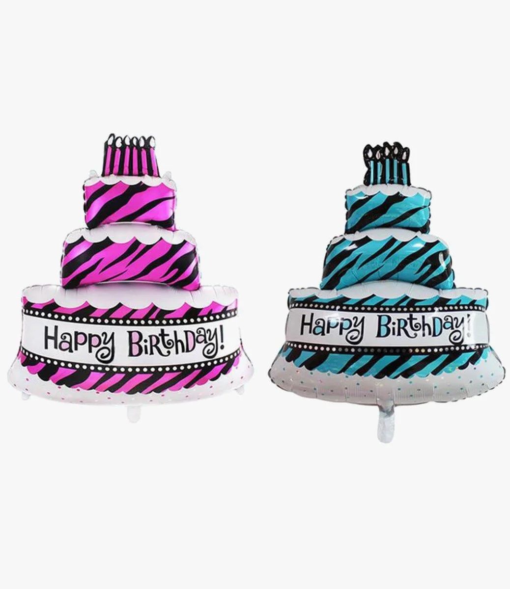 Happy Birthday Pink & Blue Multi-tiered Cake Helium Balloons