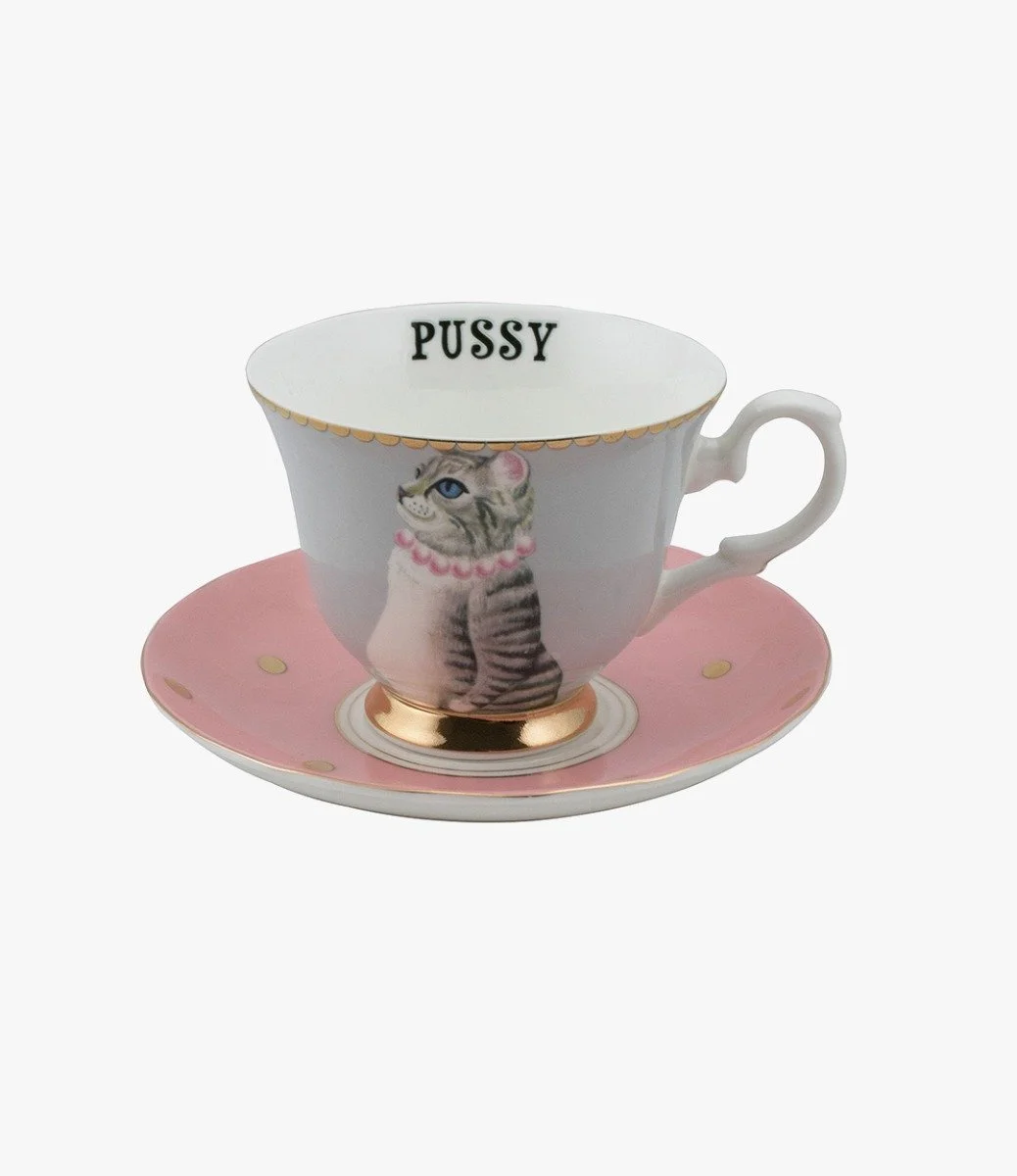 Teacup & Saucer Pussy Cat by Yvonne Ellen