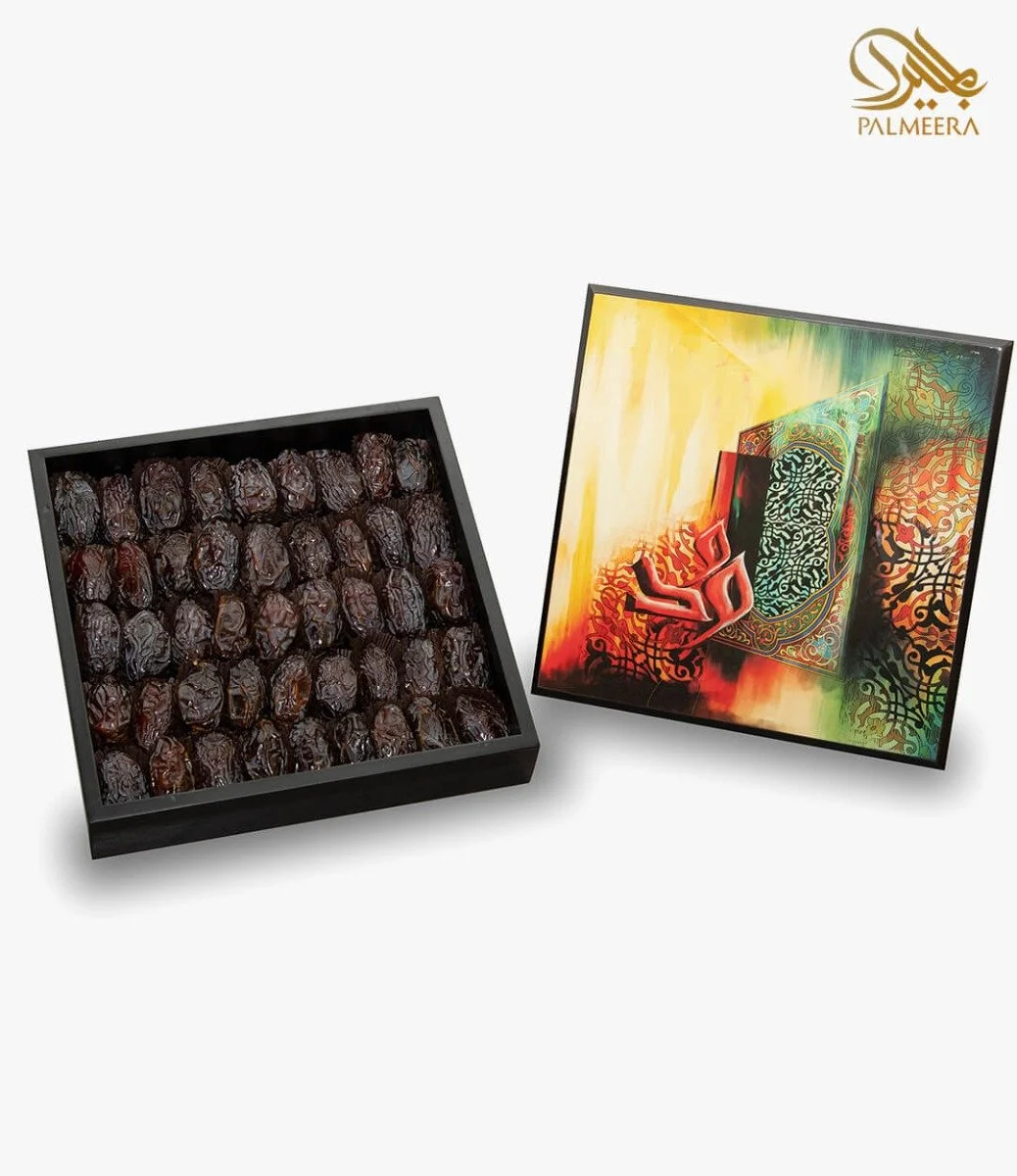 Wooden Box With Art Work Majdool Dates By Palmeera  