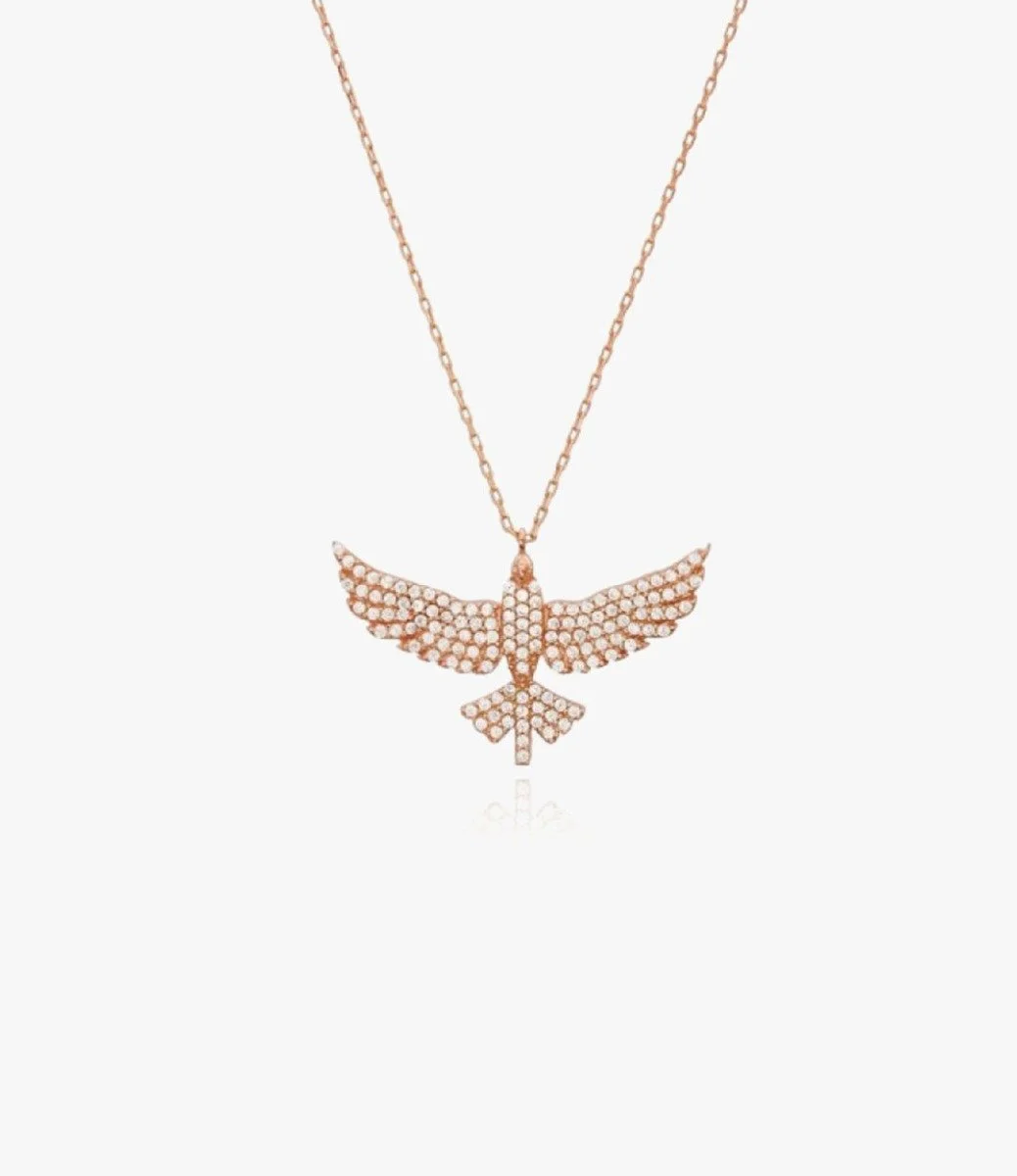Gold-Plated Flying Eagle Necklace Studded With Clear Zircon - Rose Gold by NAFEES
