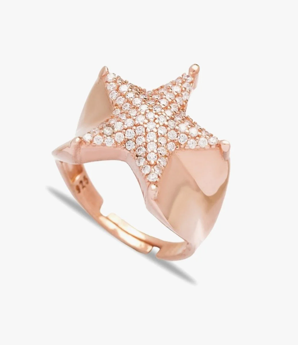 Star Shaped Rose Gold-plated Ring With Genuine Zircon by NAFEES