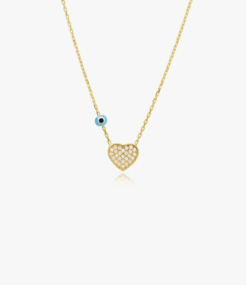 Necklace With a Heart Studded Pendant With Zircon Stones and a Blue Bead Knot by Nafees
