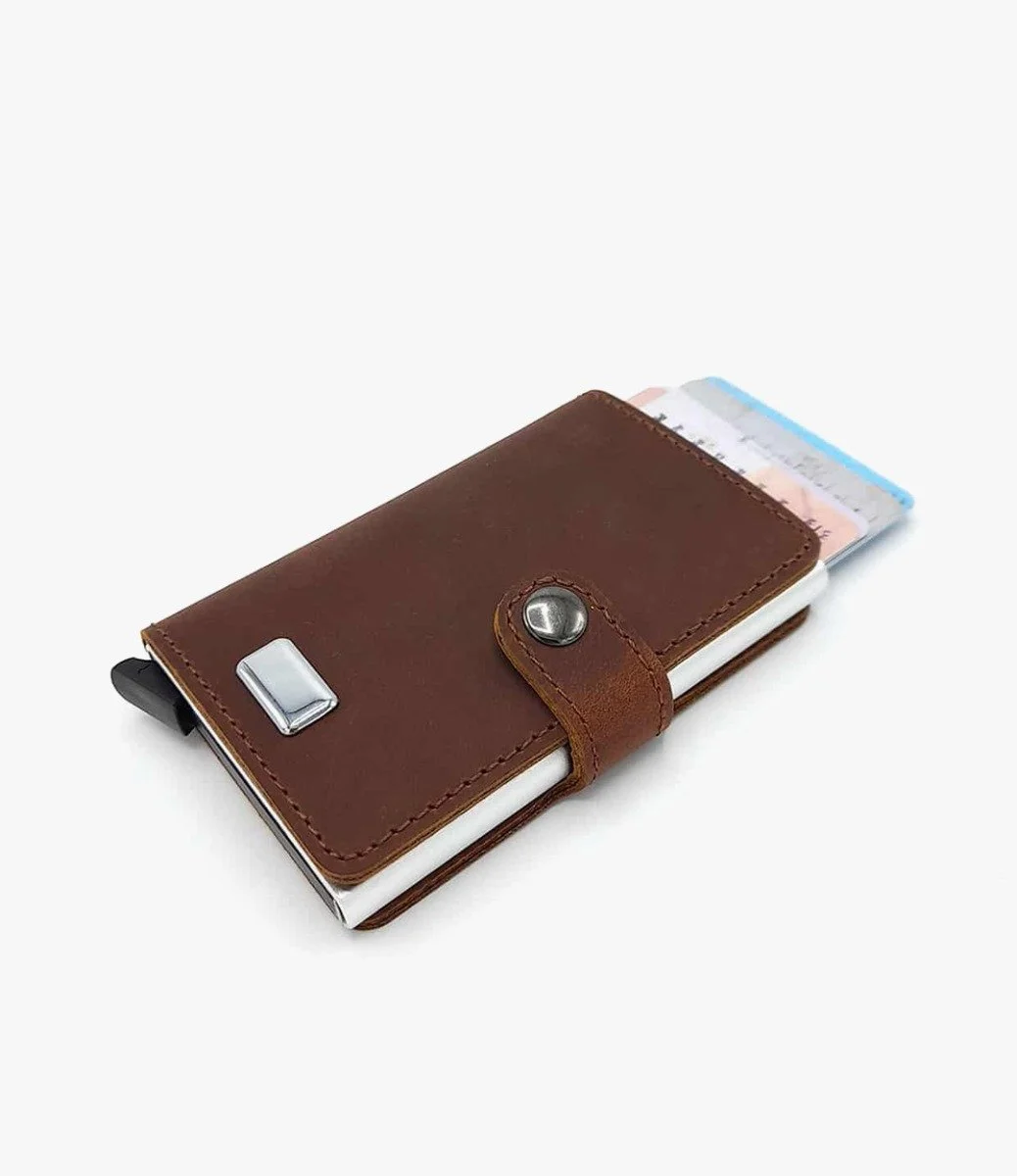 Anti-theft “RFID” Mecal Wallet and Card Holder-genuine leather with lock