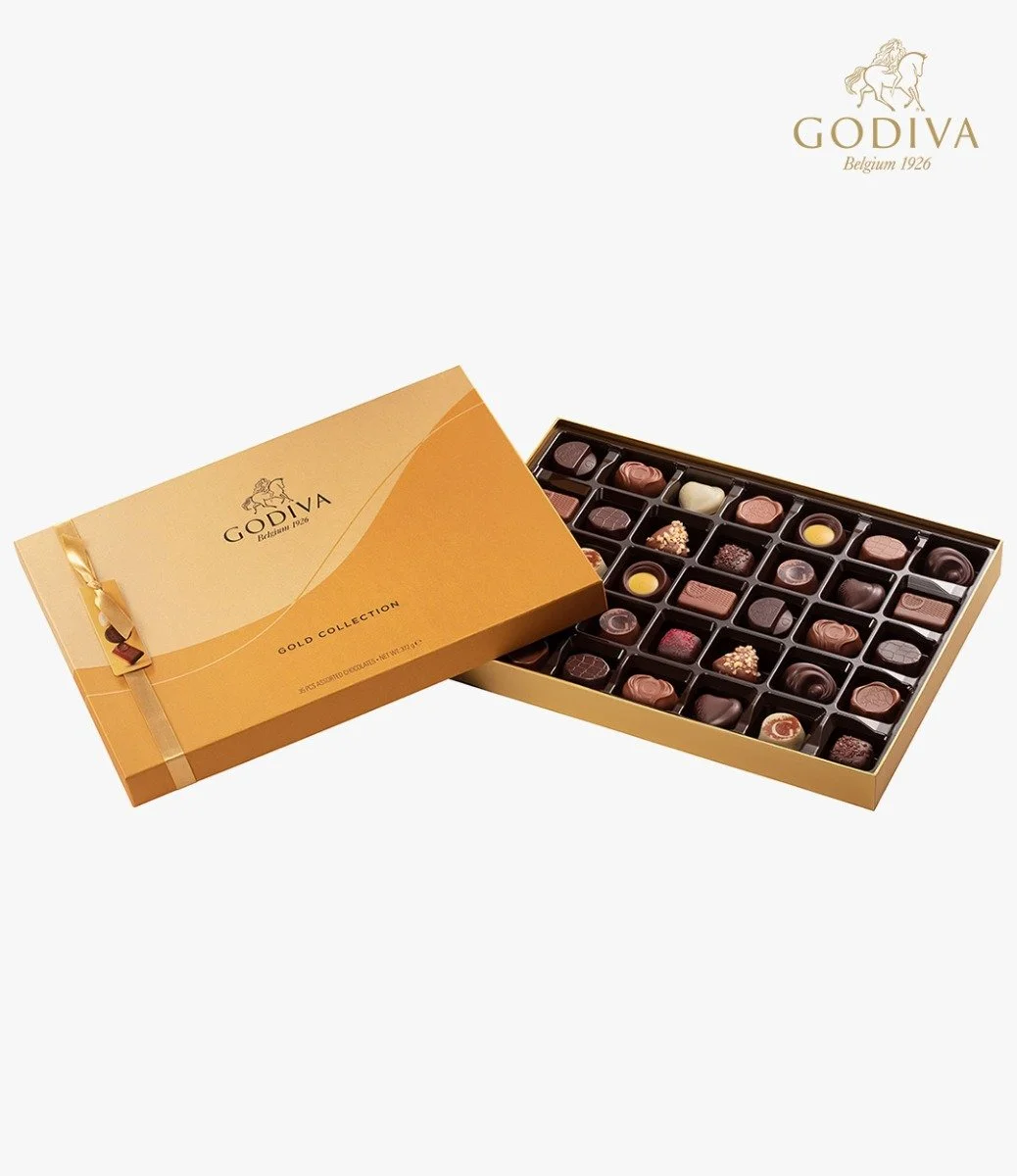 Assorted Chocolate Gold Gift Box, 35 pieces by Godiva