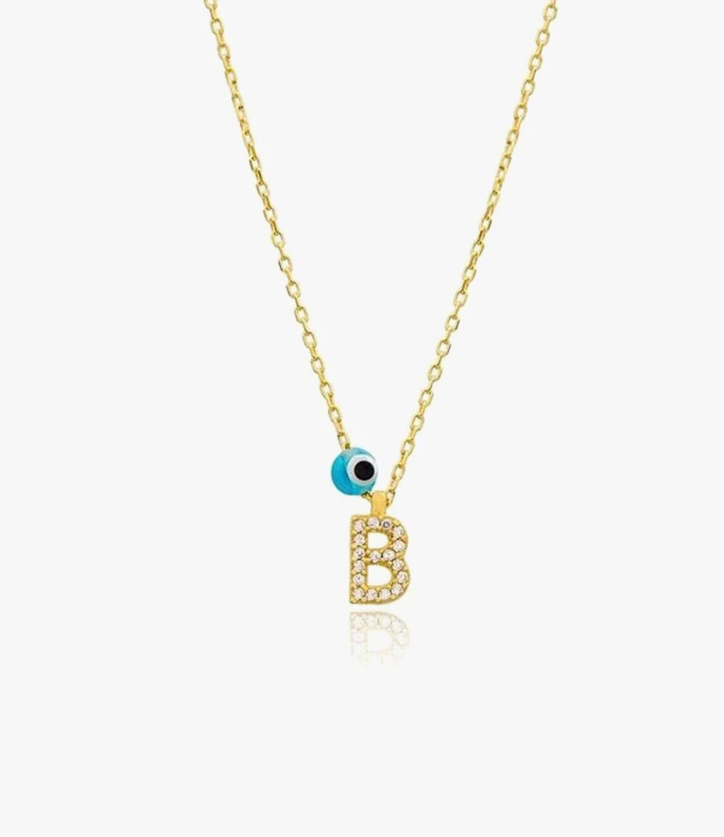 Letter B Necklace With Blue Bead by NAFEES
