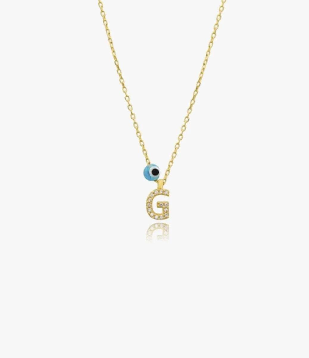 Letter G Necklace With Blue Bead by NAFEES