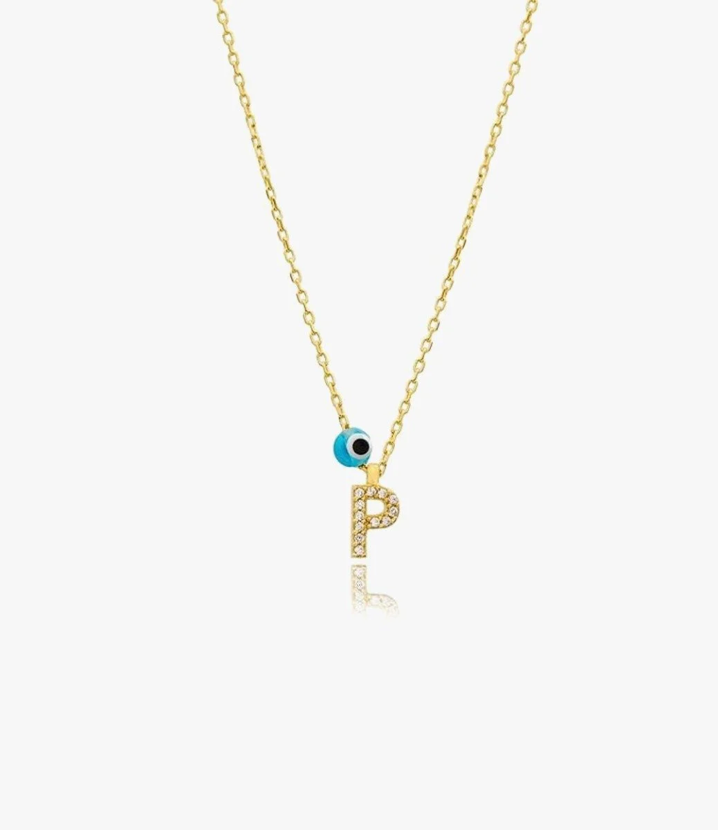 Letter P Necklace With Blue Bead by NAFEES