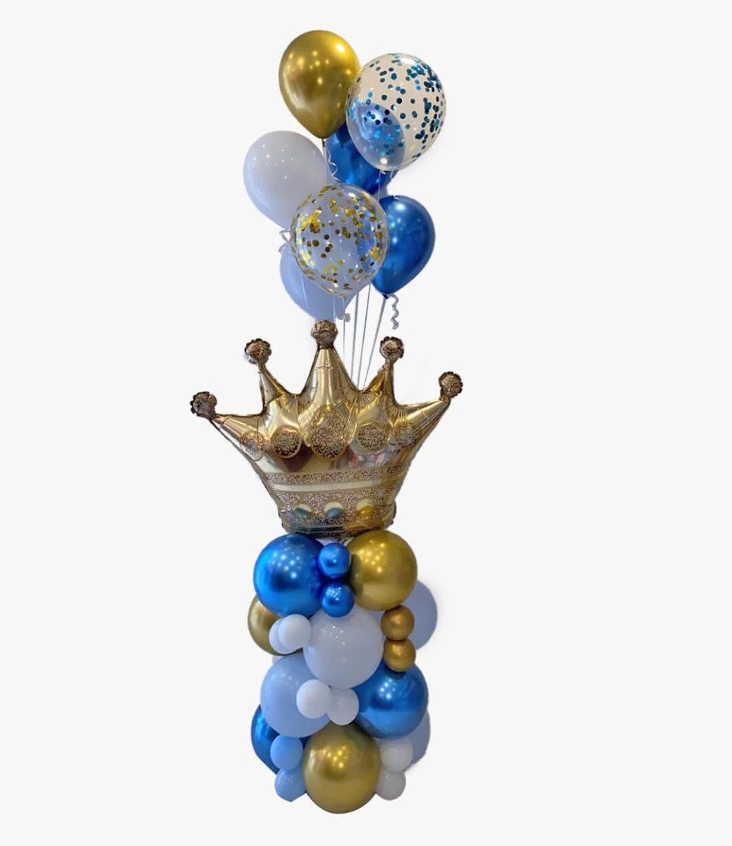 Baby Boy Balloon Arrangement With Crown Shaped Balloon