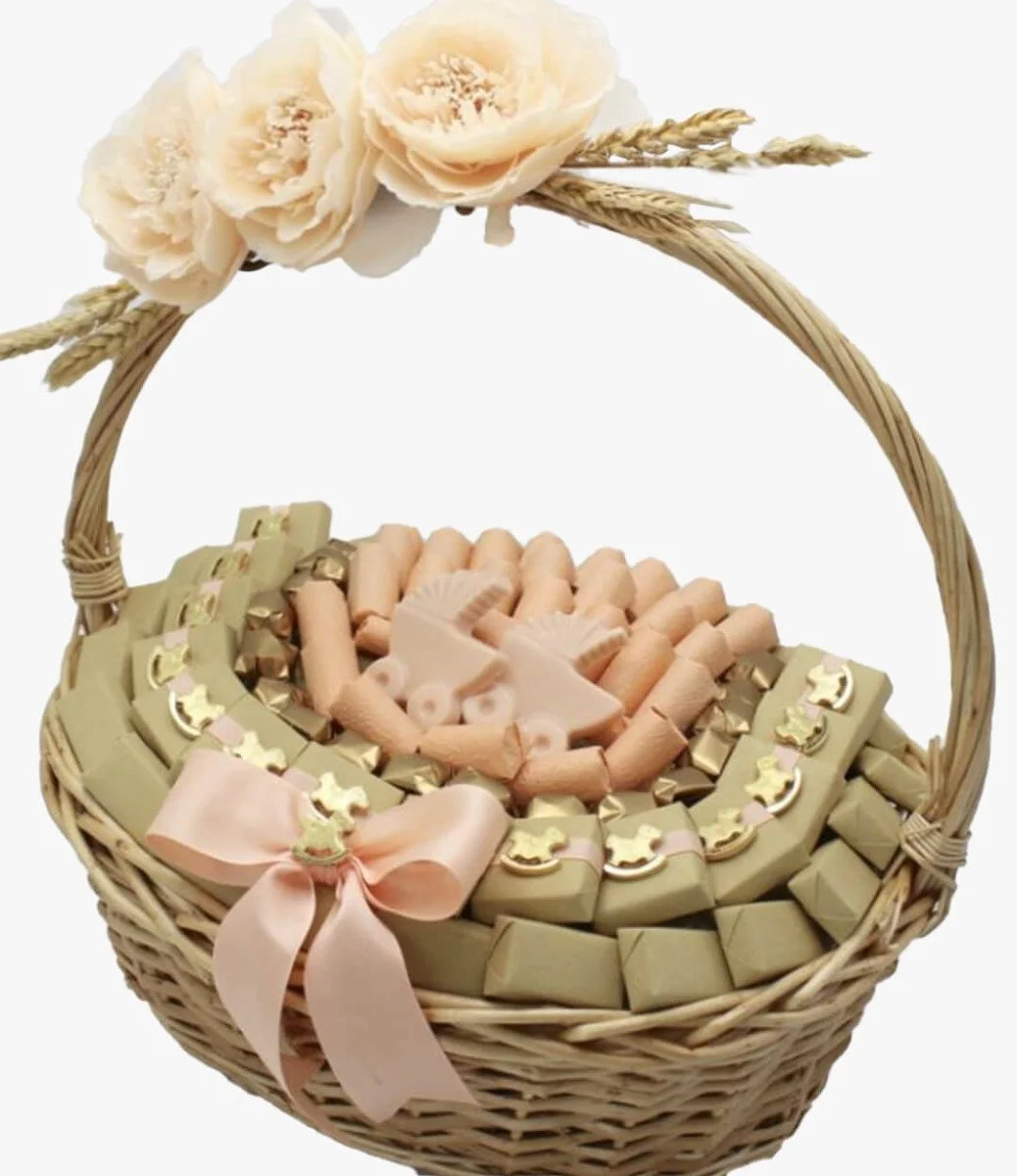 Baby Girl Floral Rocking Horse Decoraetd Chocolate Basket By Le Chocolatier