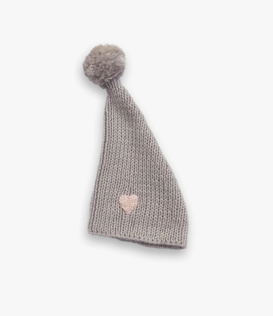 Baby Girl Knitted Cotton Hat By Fofinha - Pink Heart
