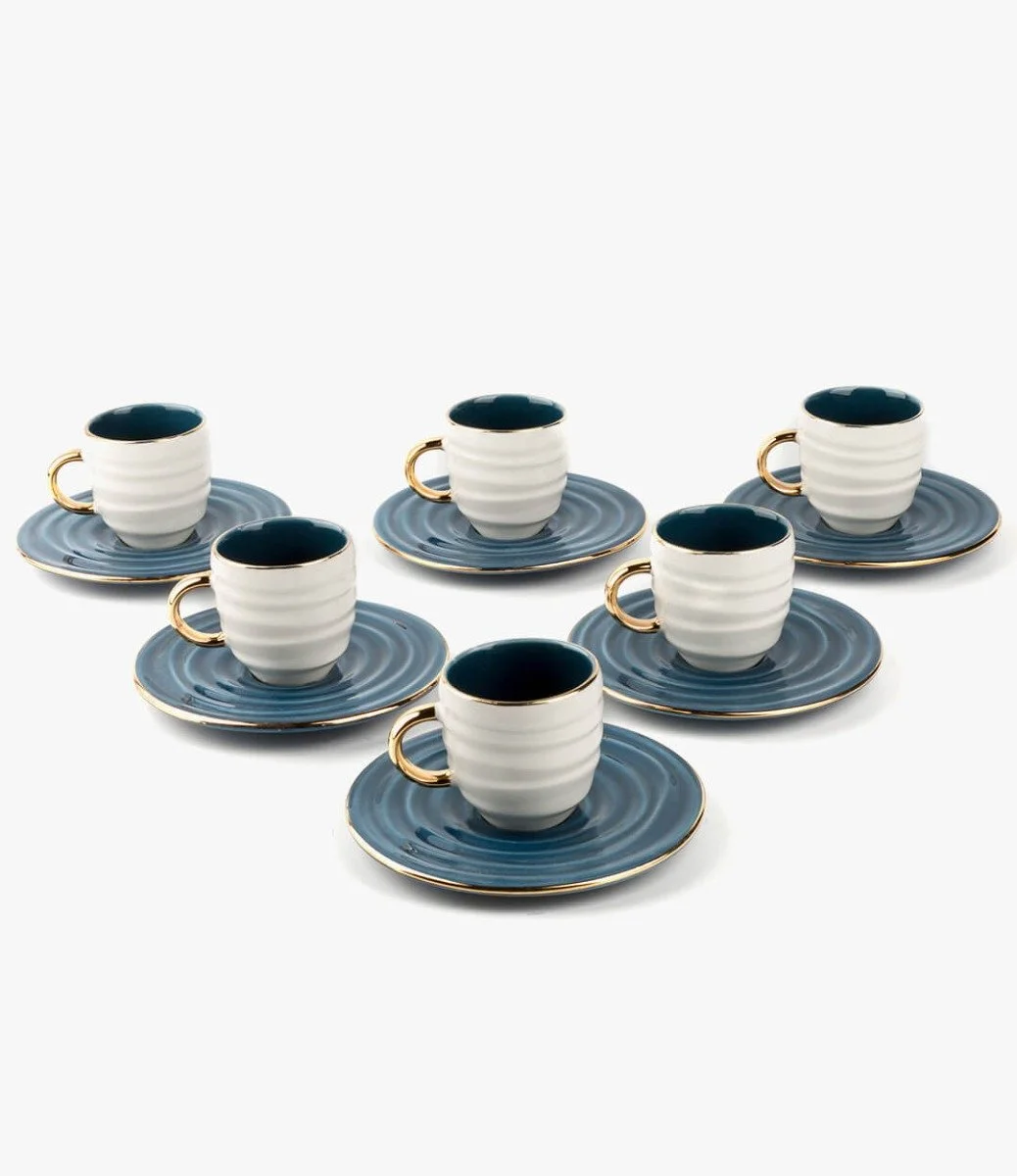 أزرق - طقم قهوة تركية لـ 6 أشخاص من هارموني