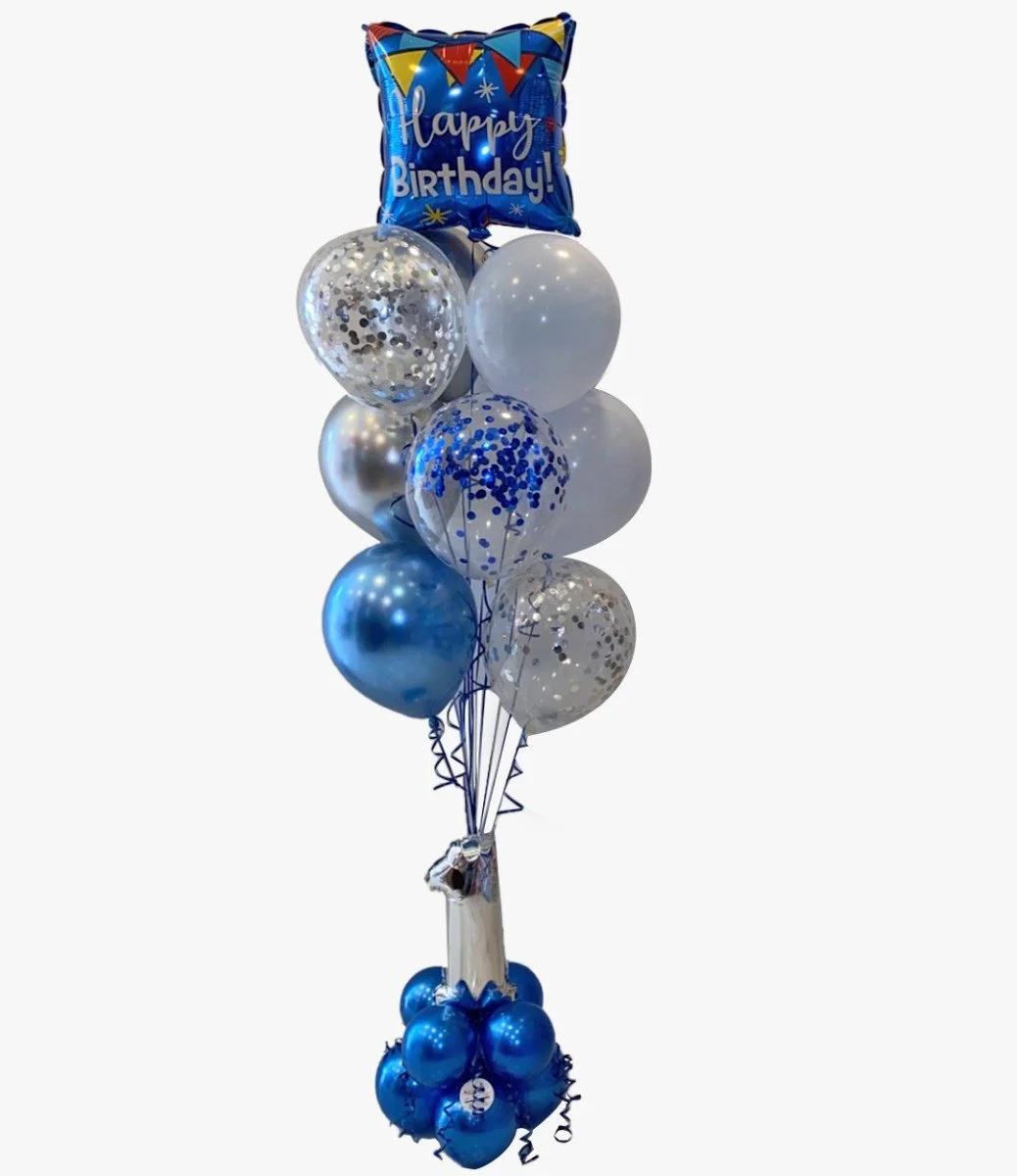 Blue Birthday Balloon Arrangment with Number/Letter 