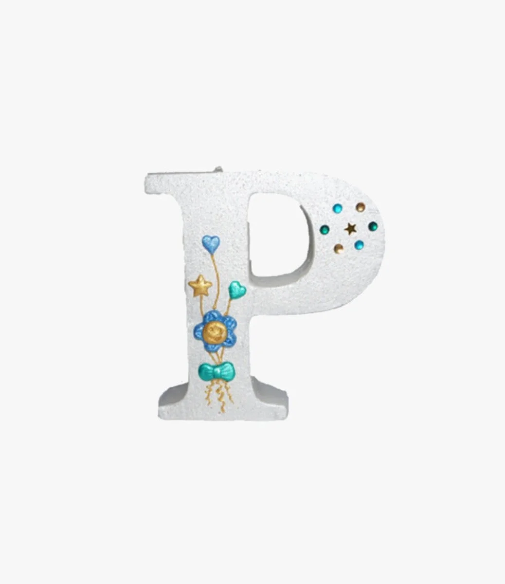 Blue Smiley Flower Letter Candle - P