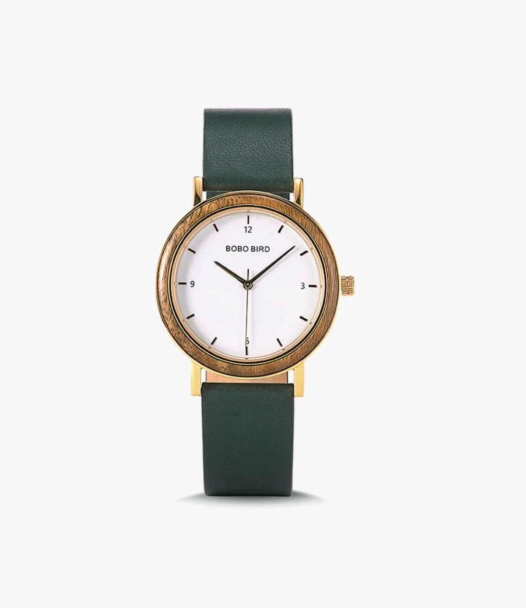 ساعة بوبو بيرد الخشبية -اخضر غامق