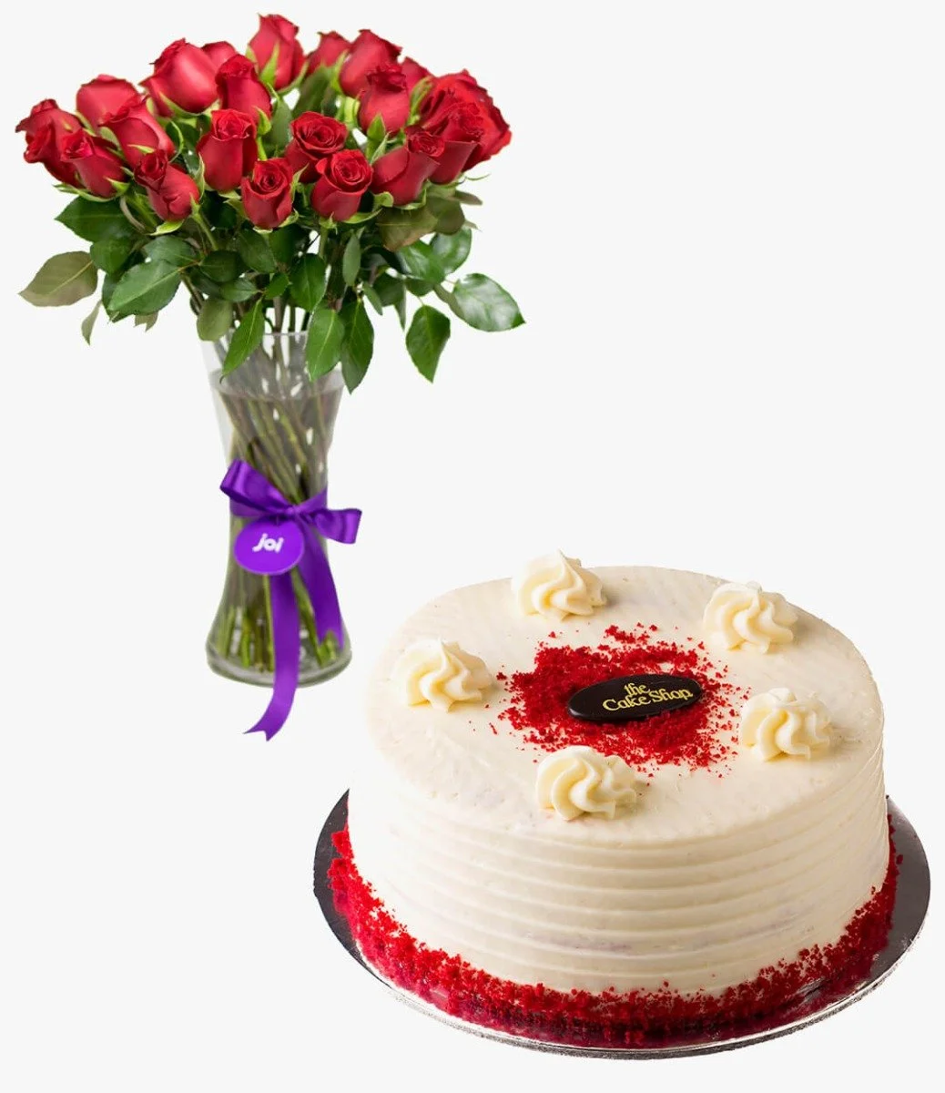 Red Velvet Cake & Flowers Gift Bundle