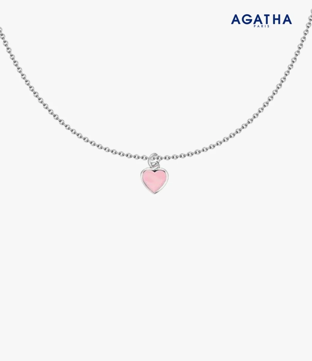 Children Necklace with Enamel Heart on Silver Chain by Agatha Paris