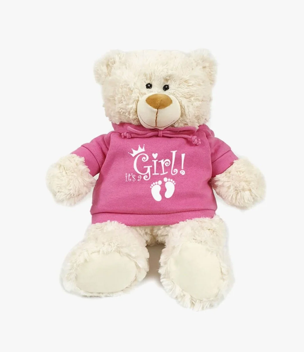 Cream Bear in Pink Hoodie "It's a Girl!" by Fay Lawson