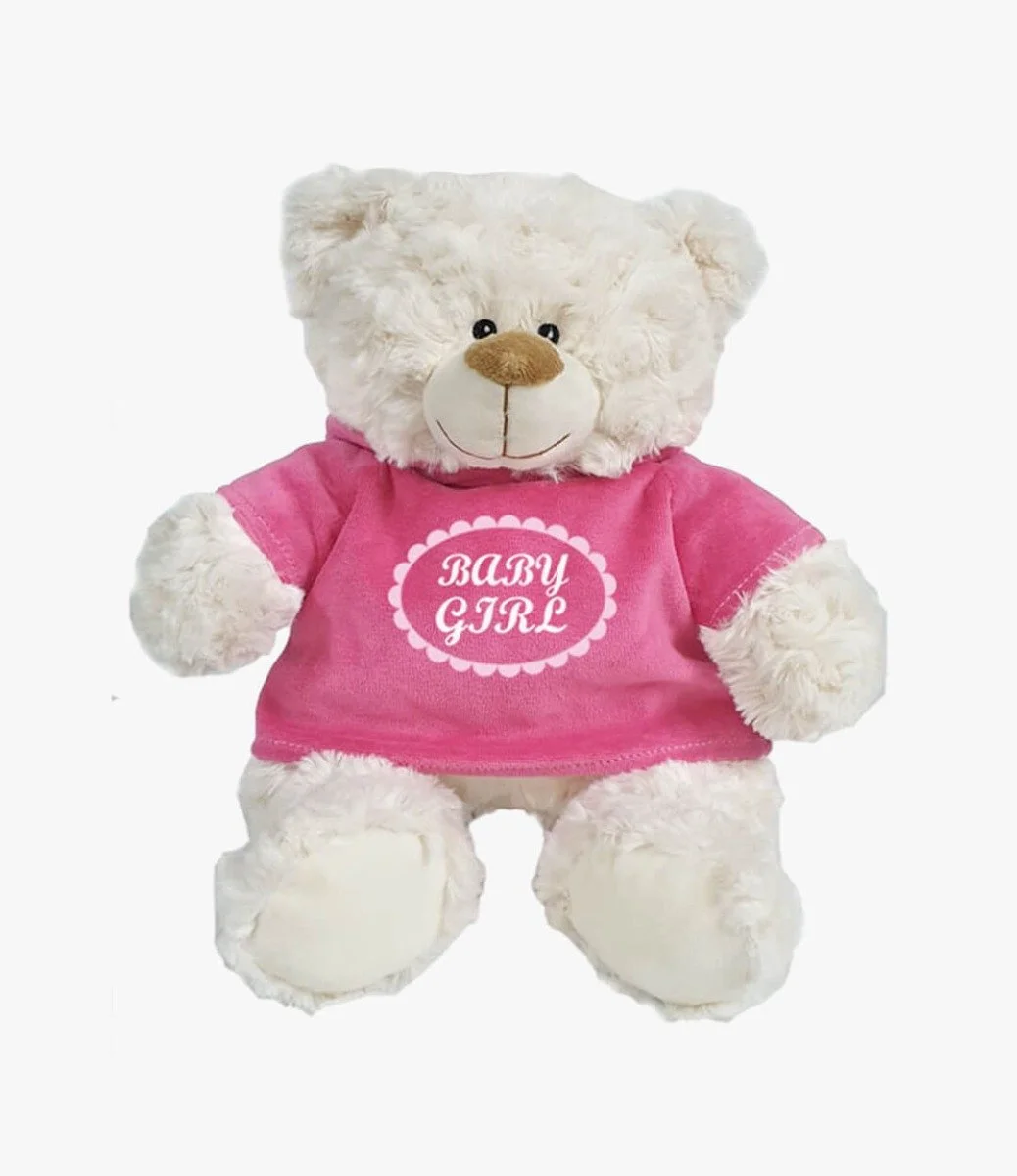 Cream Bear 38cm in Pink Velour Hoodie by Fay Lawson