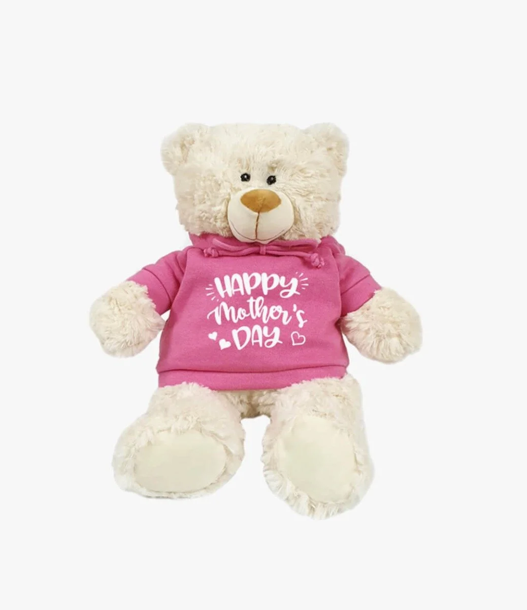 Cream Bear with trendy pink hoodie Happy Mother's Day Size 38cm