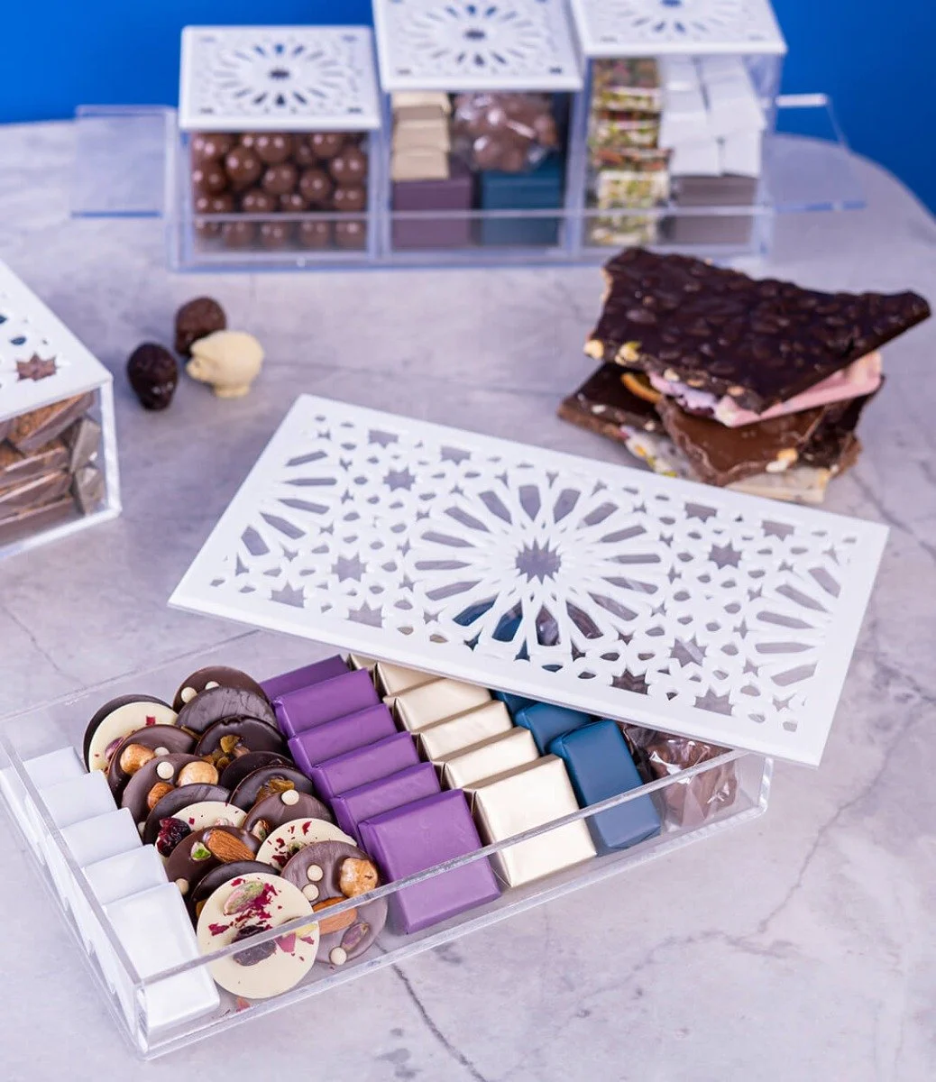 Eid Chocolate Arrangement in a Rectangular Acrylic Box by Lilac