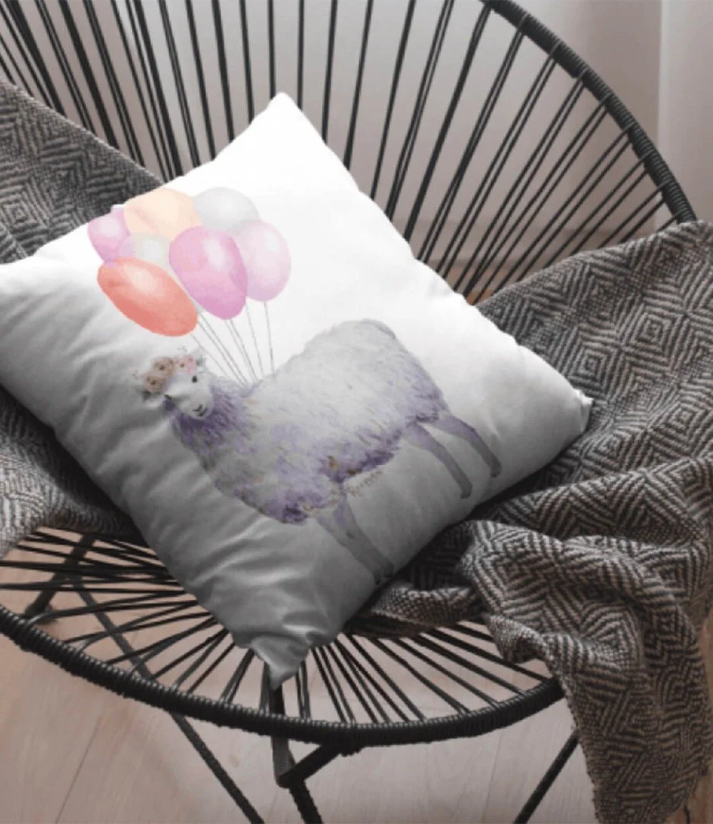 Eid Cushion With Colorful Balloons and Lamb Design