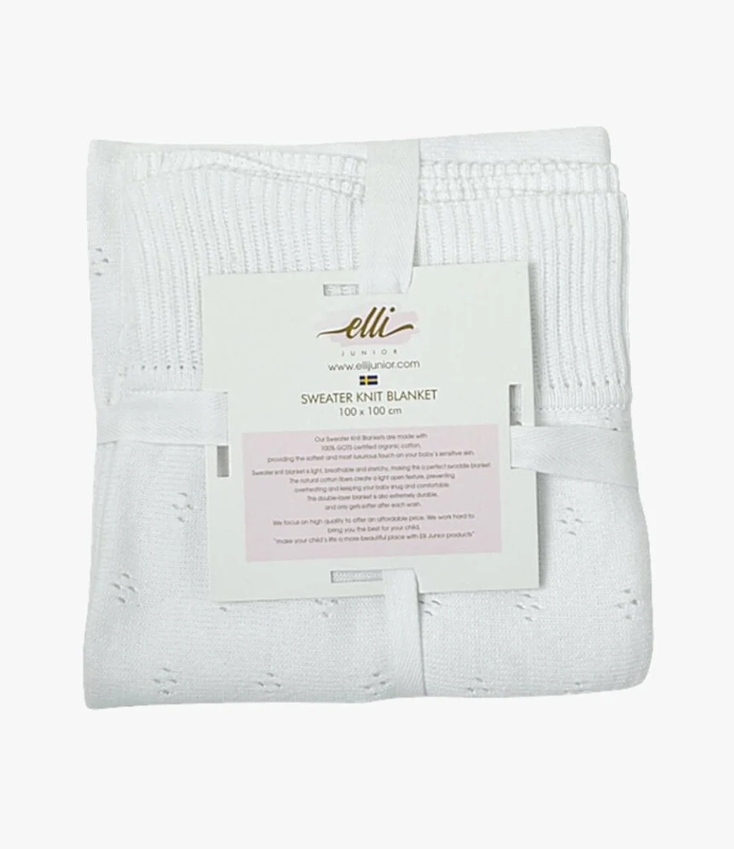 Huge Knitted Blanket in Organic Cotton - White - by Elli Junior