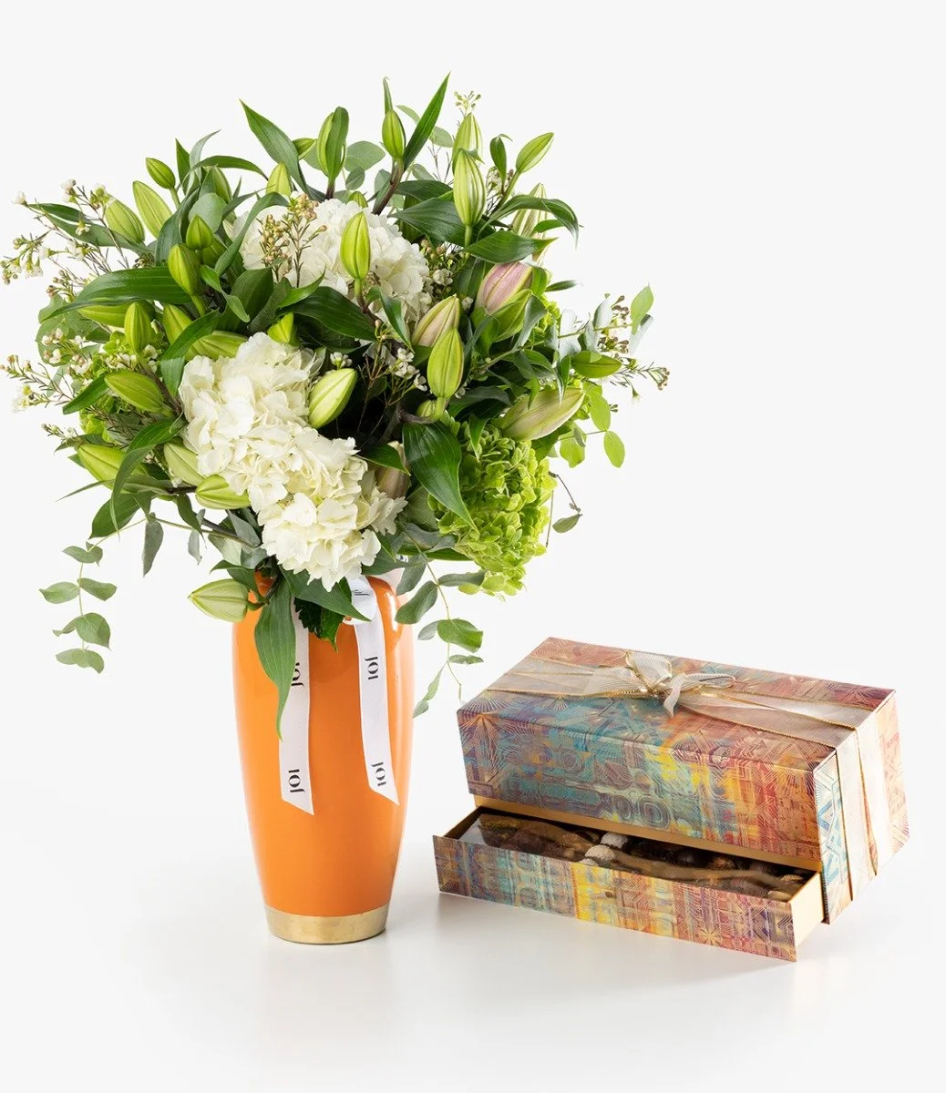 Flower Arrangement & Nour Drawer Box with Sparkling Juice by Bateel Bundle