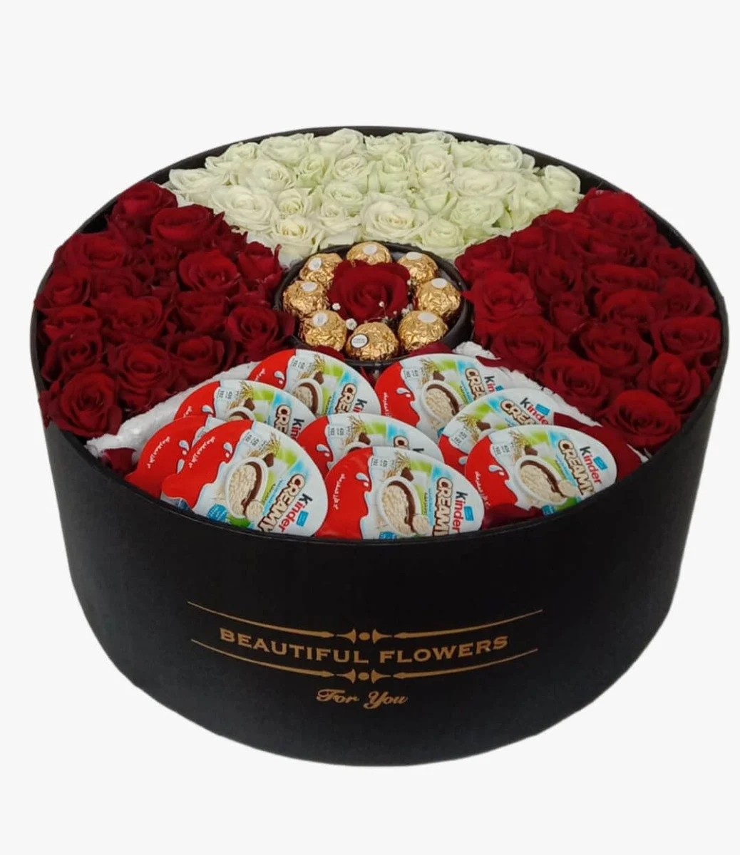 Flowers, Ferrero and Kinder Round Box 