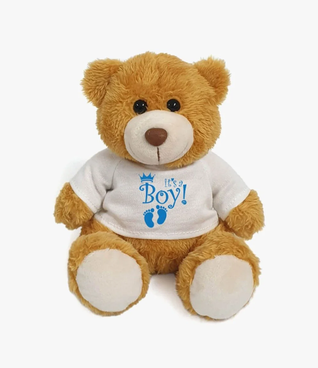 Golden Teddy Bear in White Shirt "It's A Boy" by Fay Lawson