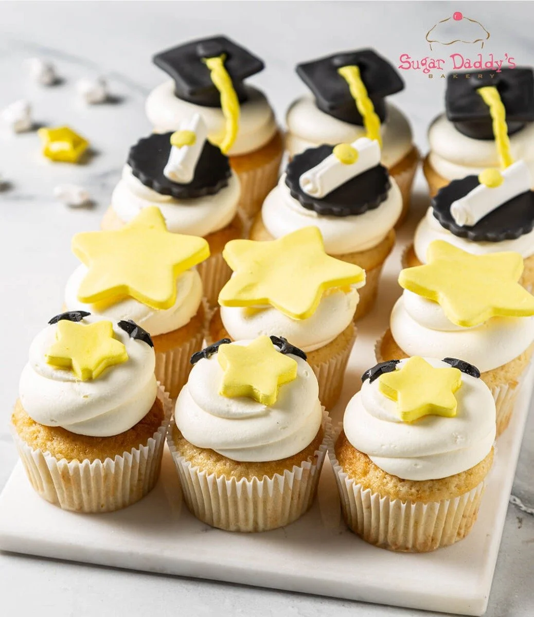 Graduation Yellow Theme Cupcakes by Sugar Daddy's Bakery 