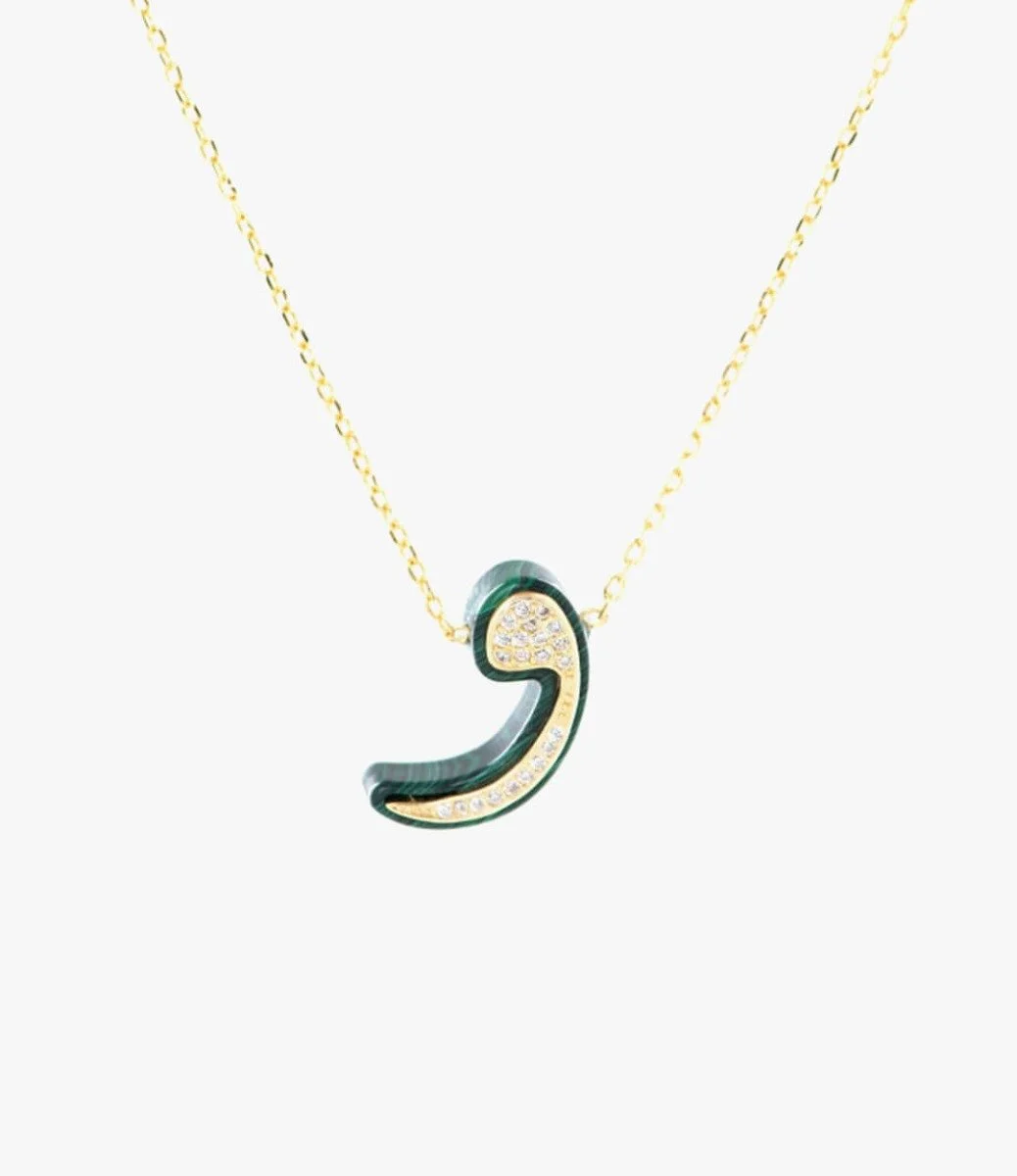 Green Arabic Letter W Necklace by Nafees