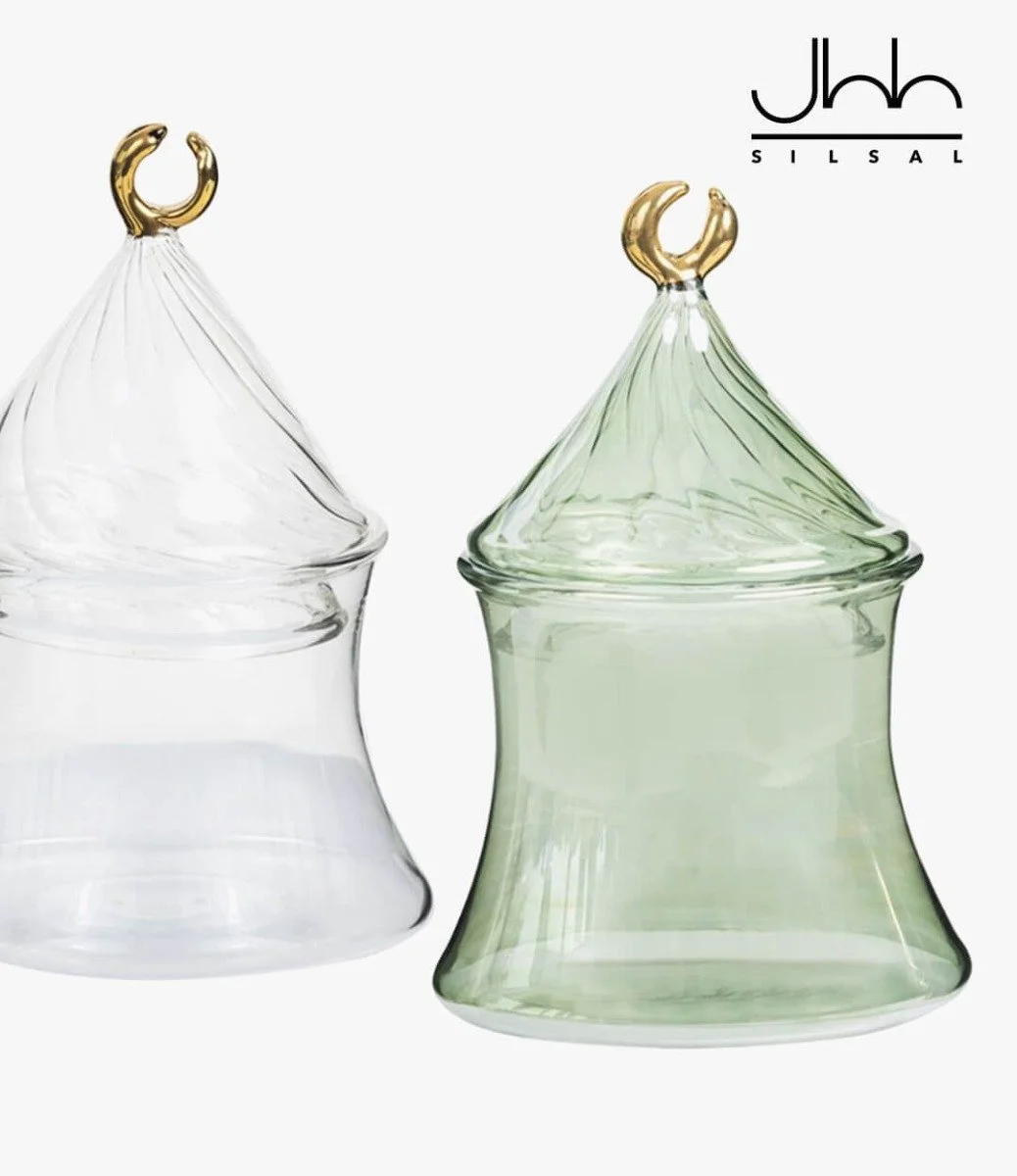 Handblown Glass Crescent Jar - Green (M) by Silsal
