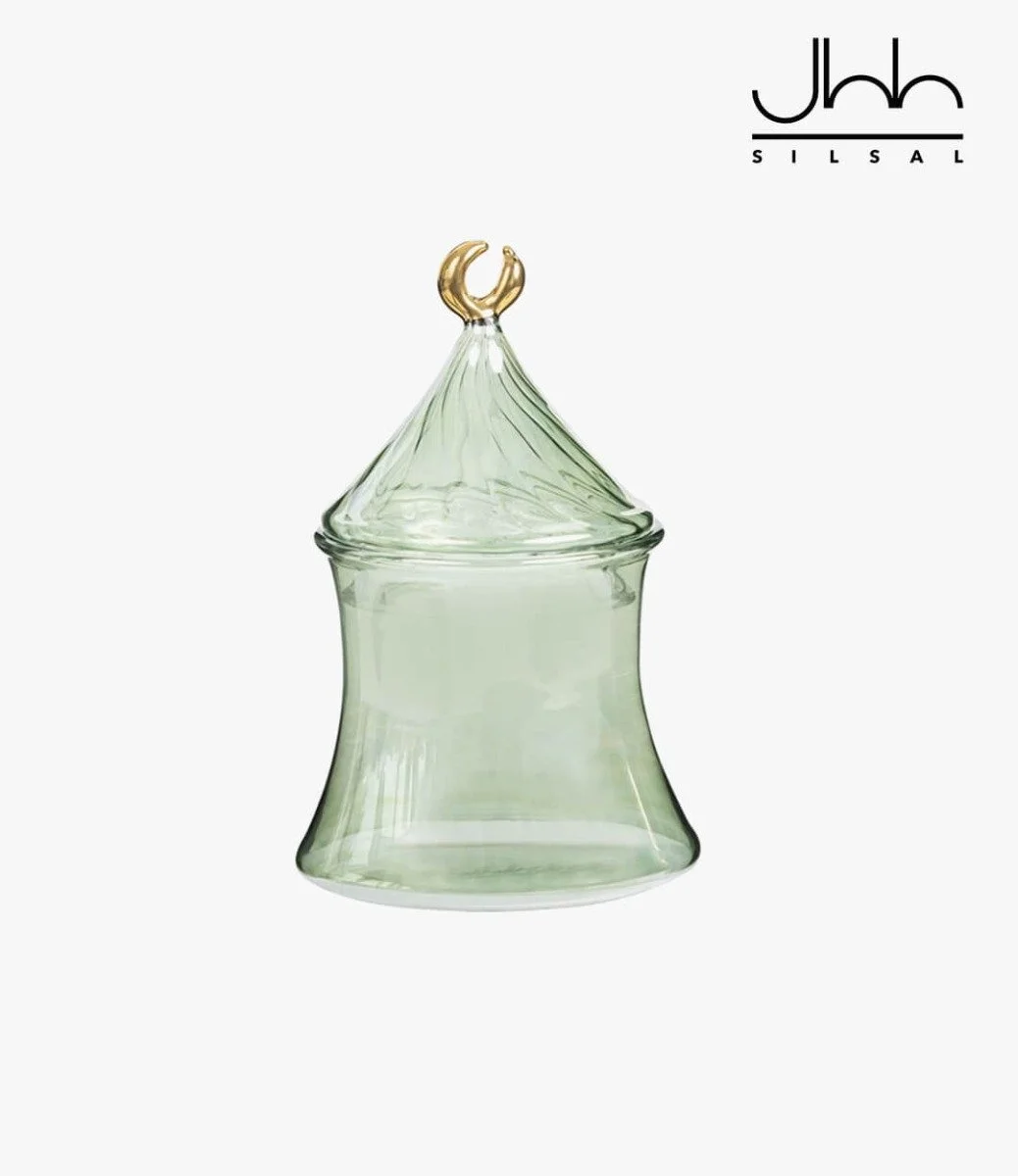 Handblown Glass Crescent Jar - Green (S) by Silsal