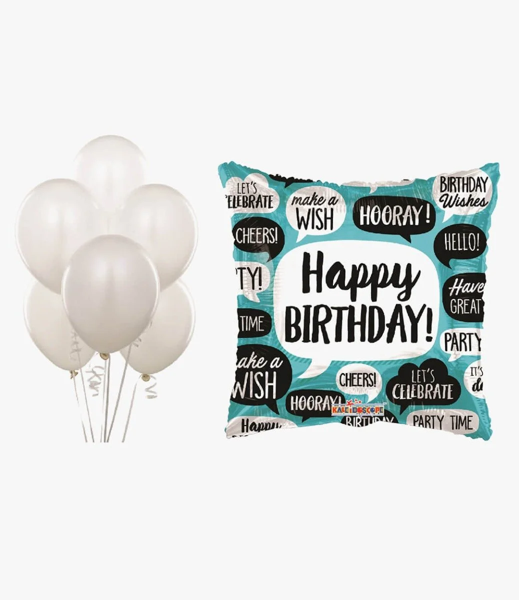 Happy Birthday Blue and Silver Balloon Bundle 