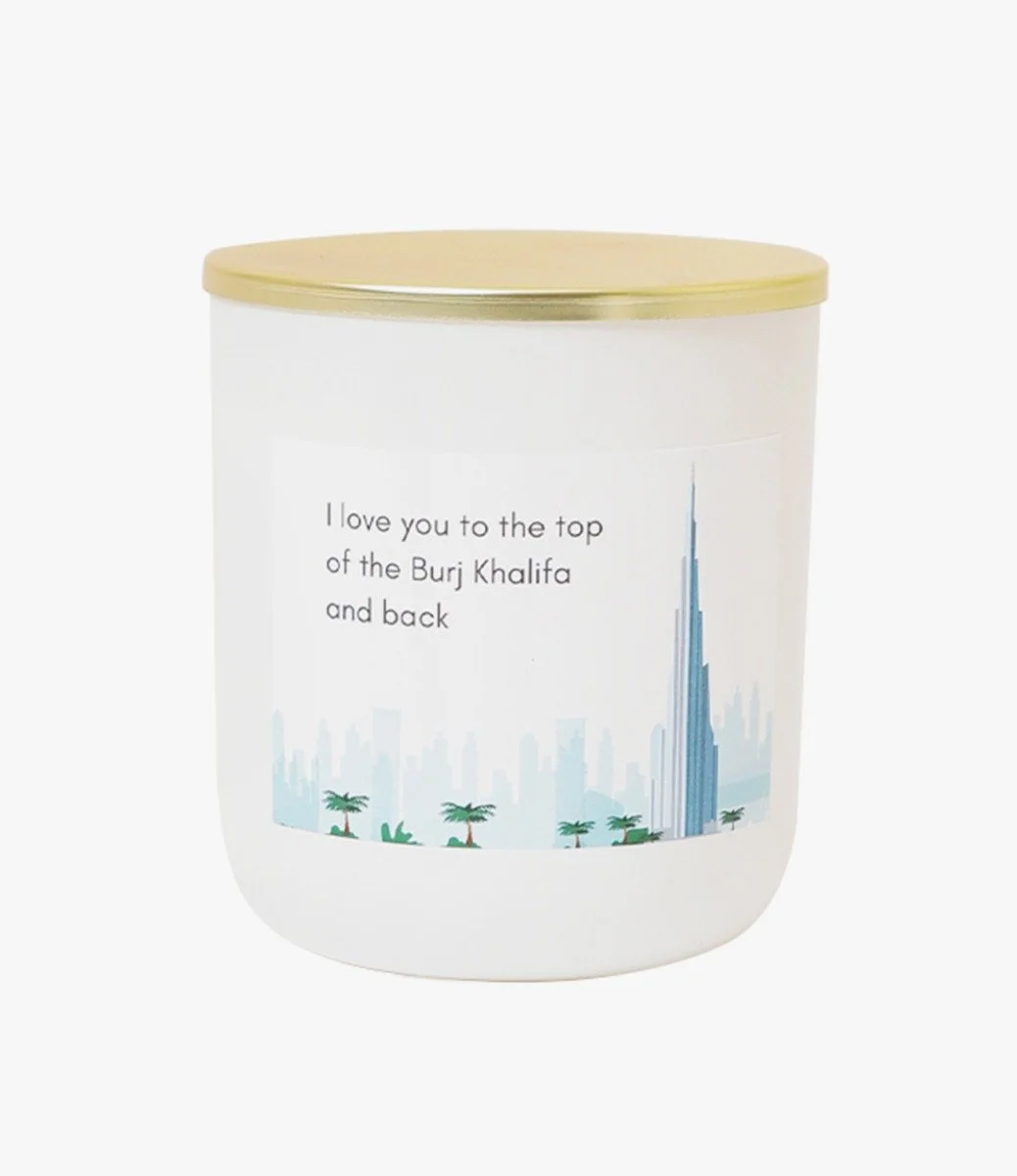 شمعة معطرة بعبارة "أحبك إلى قمة برج خليفة"