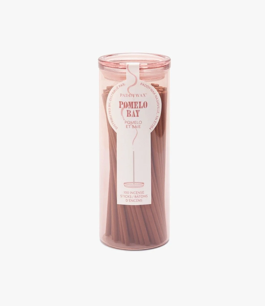 Incense 100 Sticks With Transparent Milky Glass Peach Jar + Transparent Lid Pomelo Bay by Paddywax