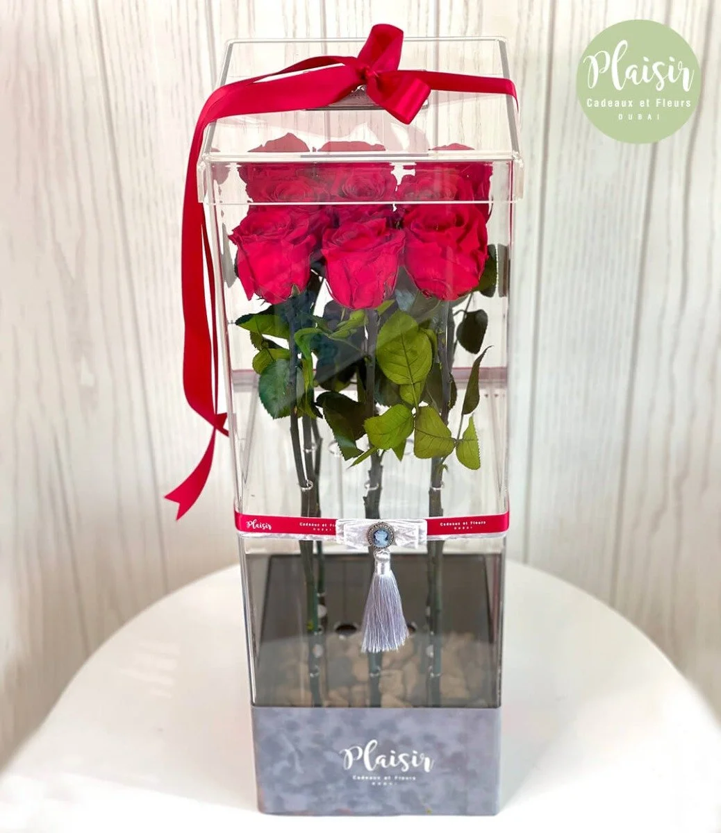 Vip Fresh Tall Roses In An Acrylic Box By Plaisir